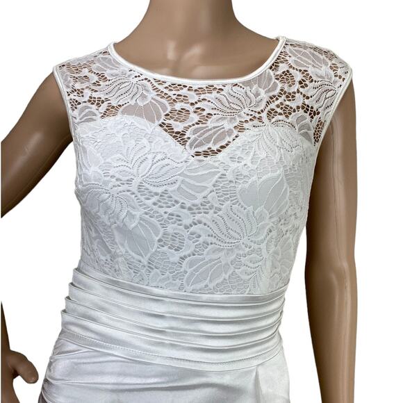 New Vfshow White Lace Pleated Ruched Ruffle High Slit Formal Prom Maxi Dress XS - Picture 8 of 10